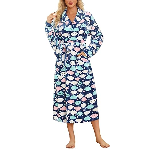 ENJOYNIGHT Roupão feminino de lã de pelúcia longo macio para spa