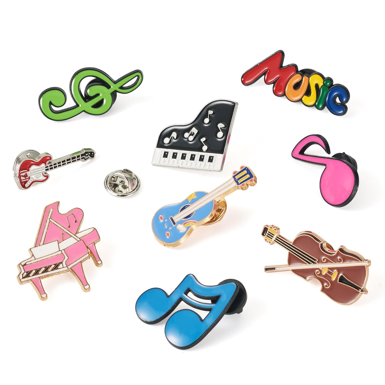 9Pcs Music Theme Enamel Pins, Musical Instrument Alloy Brooches, Colorful Guitar Piano Violin Word Musical Note Brooch Badges for Music Lovers Backpack Bags Hats Clothes Decor Supplies