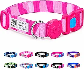 meuAuAu Coleira Cachorros Médios com Identificação QR Code, Coleira para Cães e Coleira Pet Inteligente sem Bateria, Ajustável em Poliéster Premium com Trava de Segurança (Armypink, M)