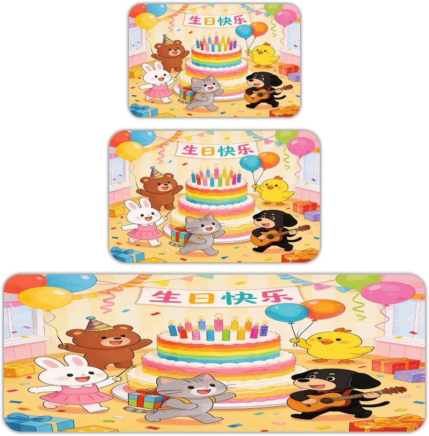 Happy Birthday Kitchen Mats Soft Absorbent Rugs for Floor Non Slip Washable Kitchen Mats Fashion Rectangular Rugs for Three-Piece Set for Laundry Office Home Sink