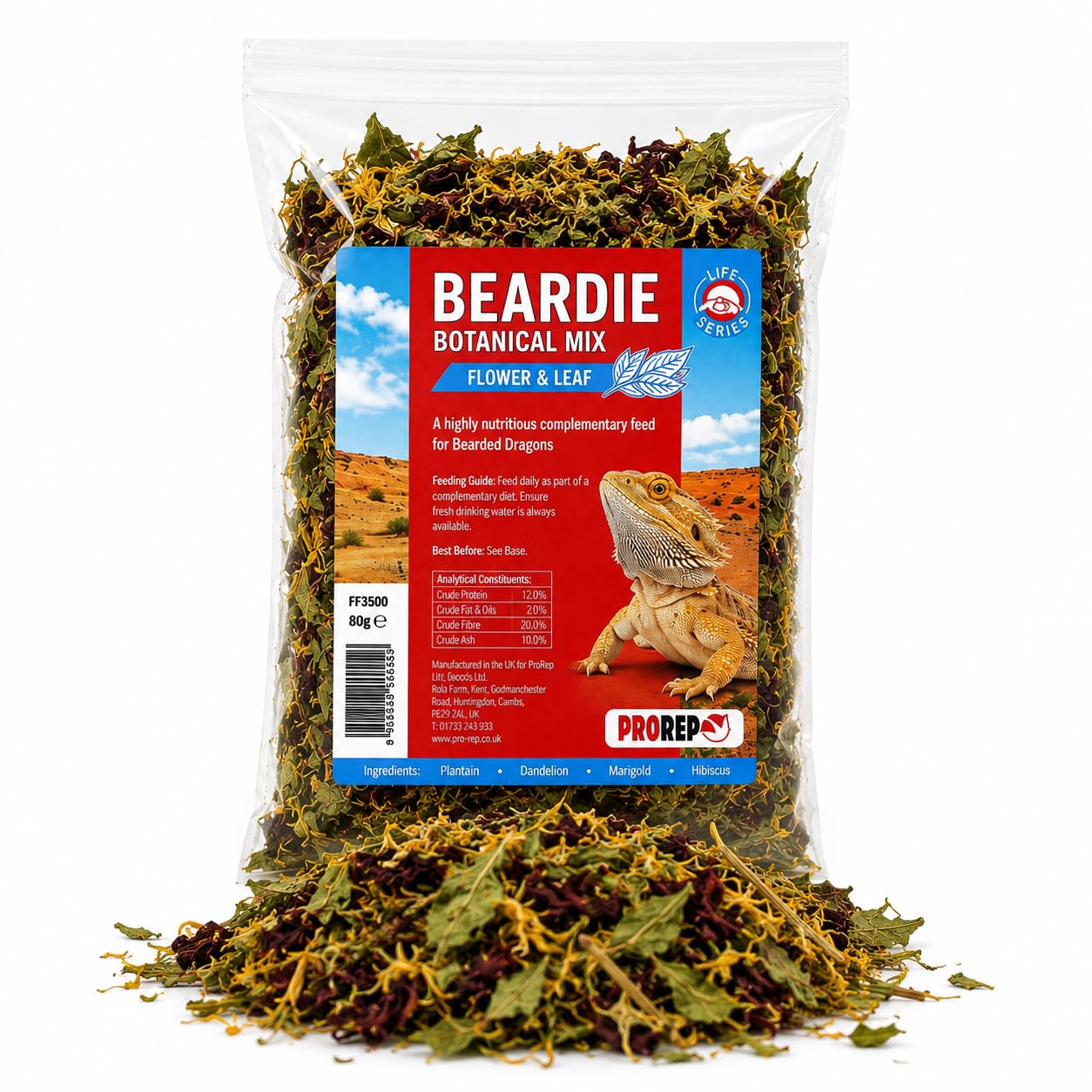 ProRep Bearded Dragon Botanical Mix 80g – Nutritious Dried Leaves & Flowers Supplement for Herbivorous & Omnivorous Reptiles