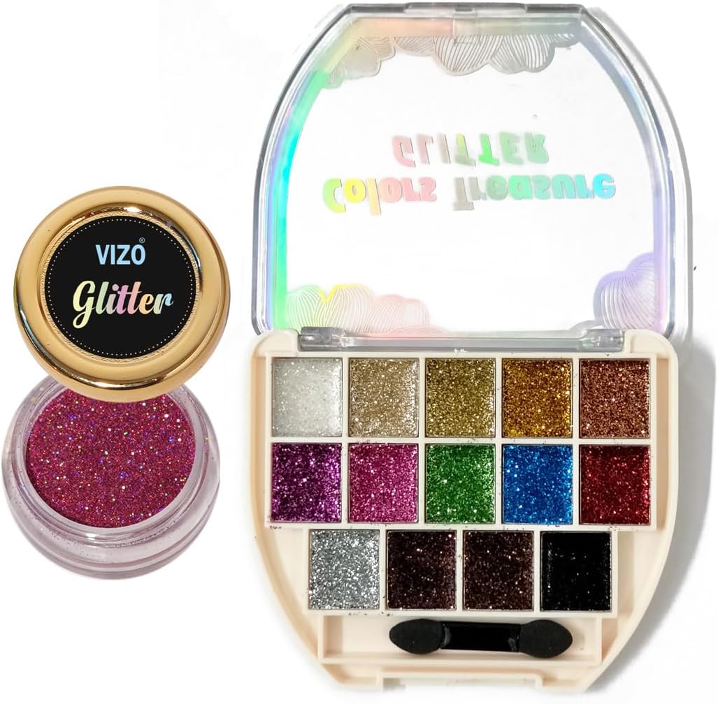 Vizo Pressed Glitter Eyeshadow Palette with Holographic Pink Glitter