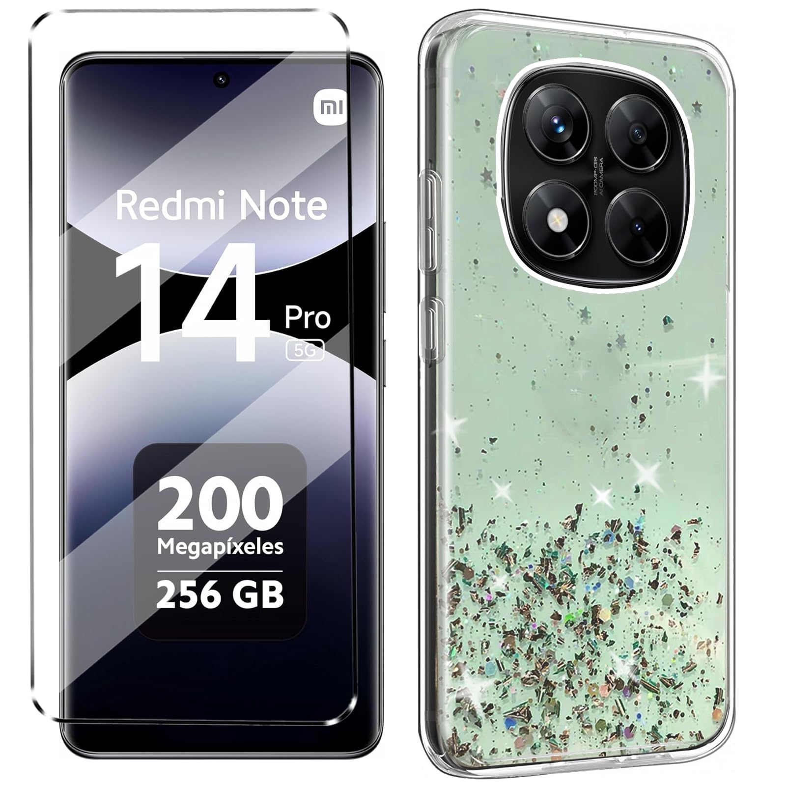Kit Cover Glitter + Vetro Temperato Per Xiaomi 14T Pro - Custodia Antiurto Trasparente