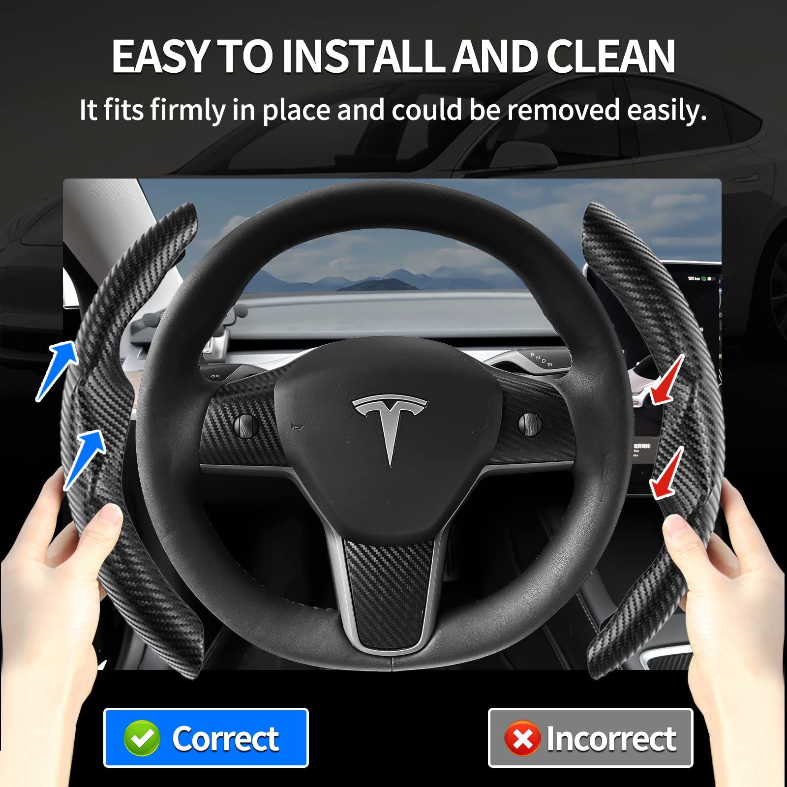BETTERHUMZ Carbon Fiber Steering Wheel Panel Sticker For Tesla Model 3 & Y (2020-2024) - Silver, Easy Install - View #5