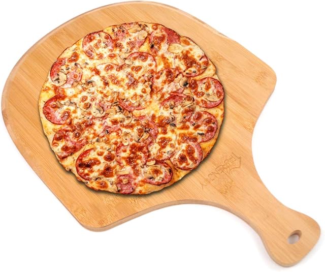 ODEDEN Multifunctional Bamboo Pizza Tray/Pizza Peel,Natural Bamboo Pizza Board/Serving Tray,Pizza Paddle Spatula with Handle for Transferring Baking Pizza, Bread, Cutting Fruit.