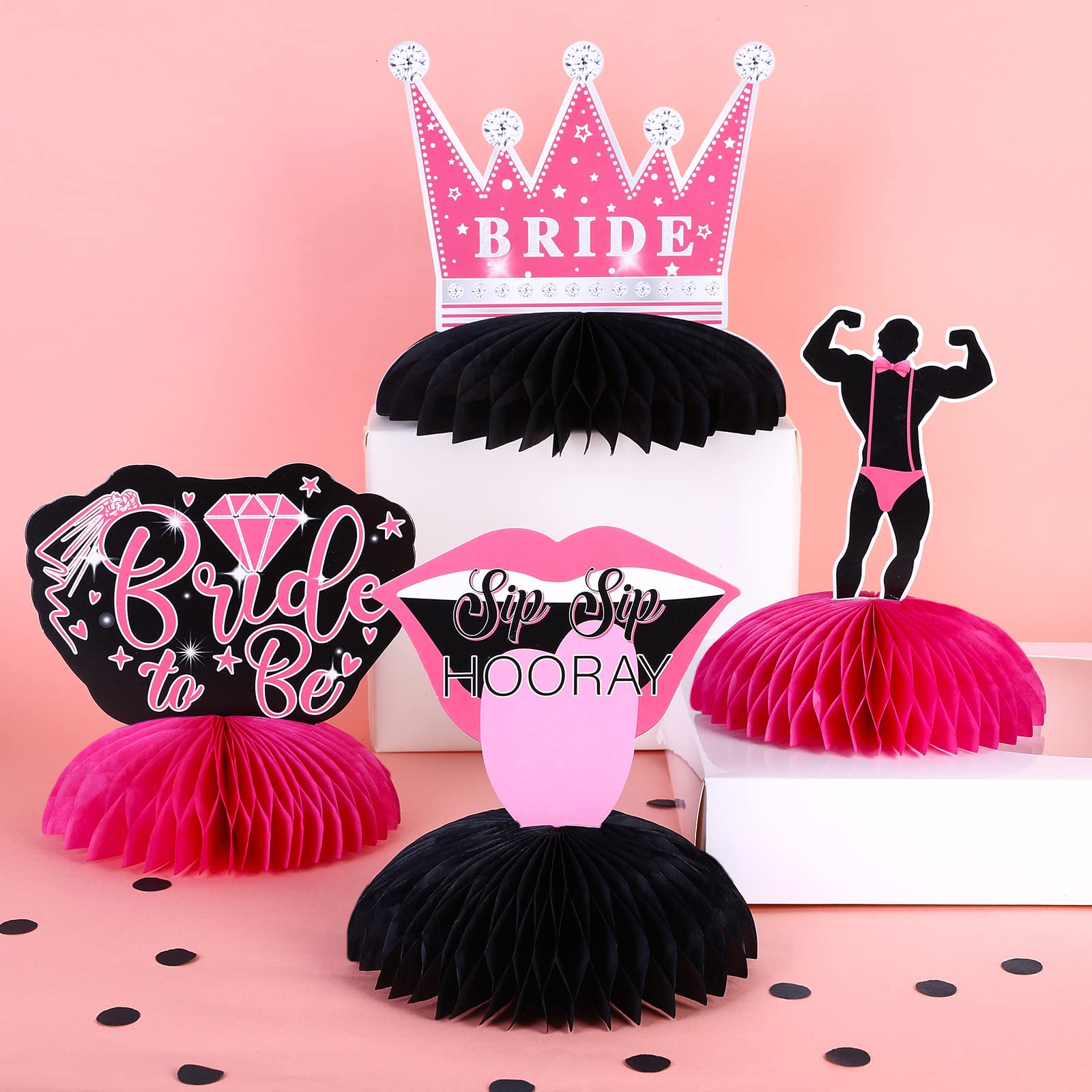 Lustige Bachelorette Honeycomb Centerpieces, Black Rose Bachelorette Party Decorations for Naughty Bridal Shower - Bride to Be Table Toppers for Women Bachelor Party Supplies