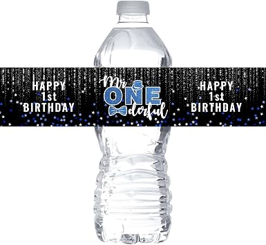 MonMon & Craft Boy 1st Birthday Water Bottle Stickers - Gender Reveal Bottle Wrappers - Its a Boy Mr Onederful Bottle Labels Supplies/Baby Shower Party Water Labels Decor Waterproof Set of 32