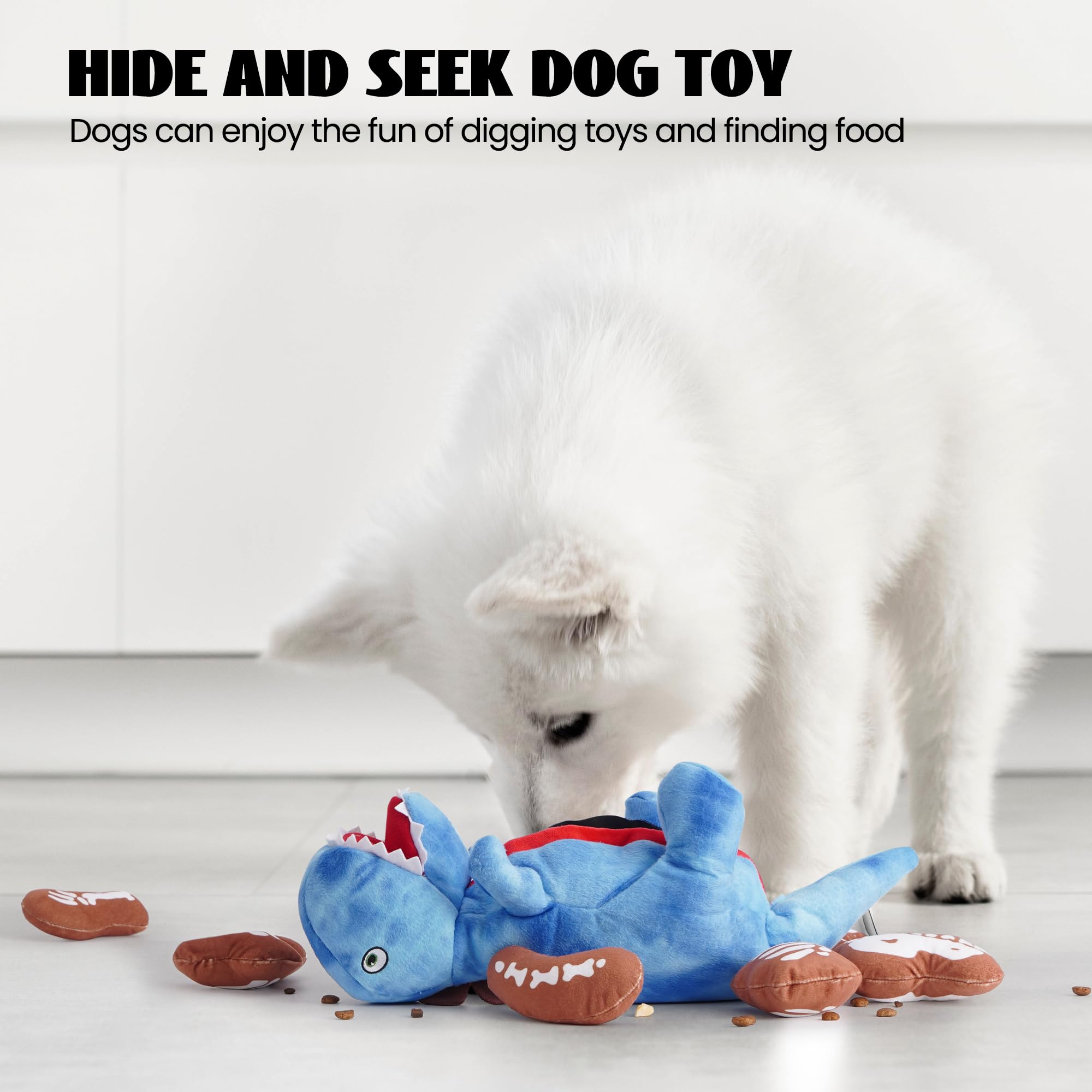 Nocciola Jouets dinosaures 9 en 1 pour chien : jouet à mâcher drôle en peluche pour chiens de petite et moyenne race, casse-tête en peluche, fournitures pour animaux de compagnie, cache, stimulation