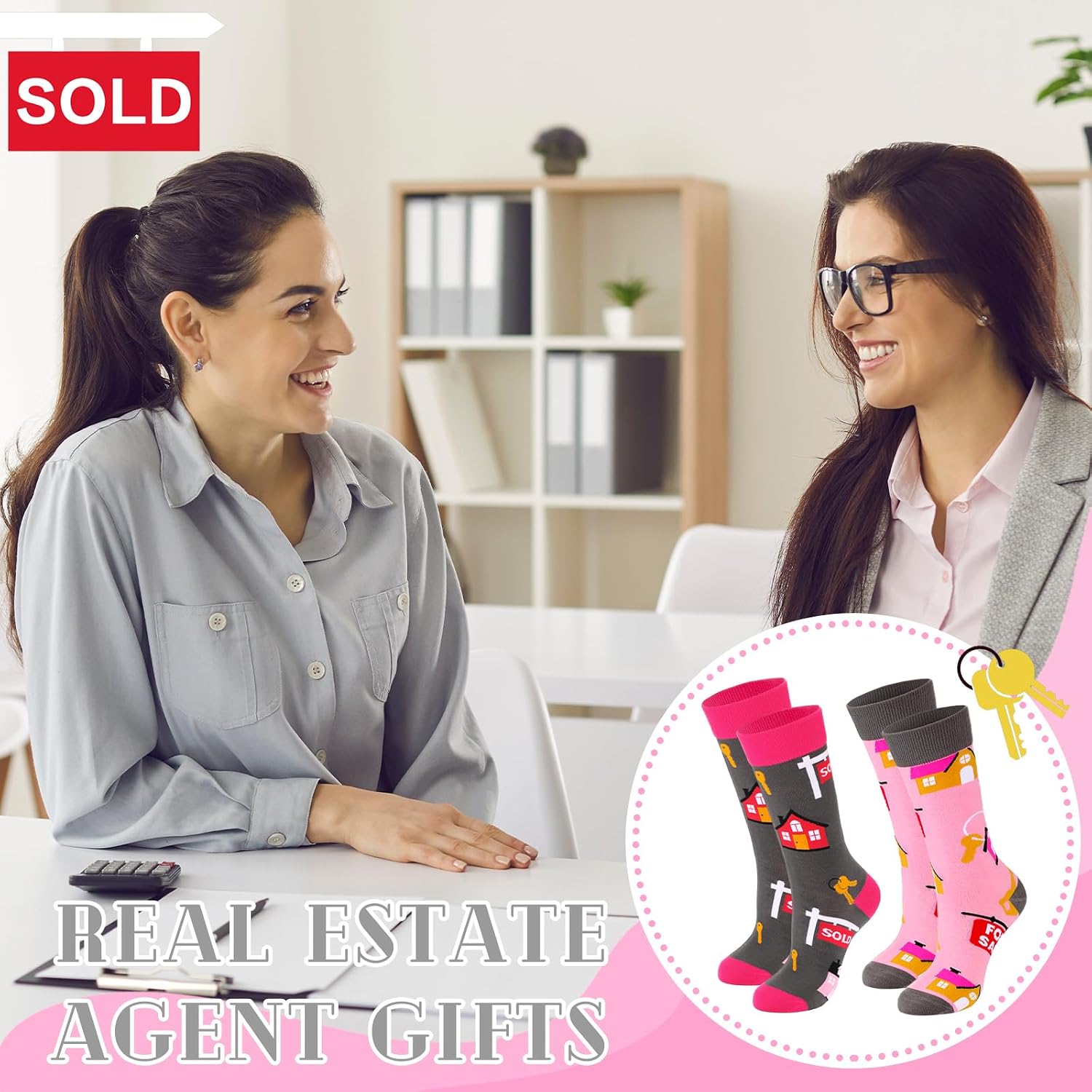 12 Pairs Real Estate Agent Socks Gifts for Real Estate Agent Supplies Socks Women Men Appreciation Gifts(Women,One Size)