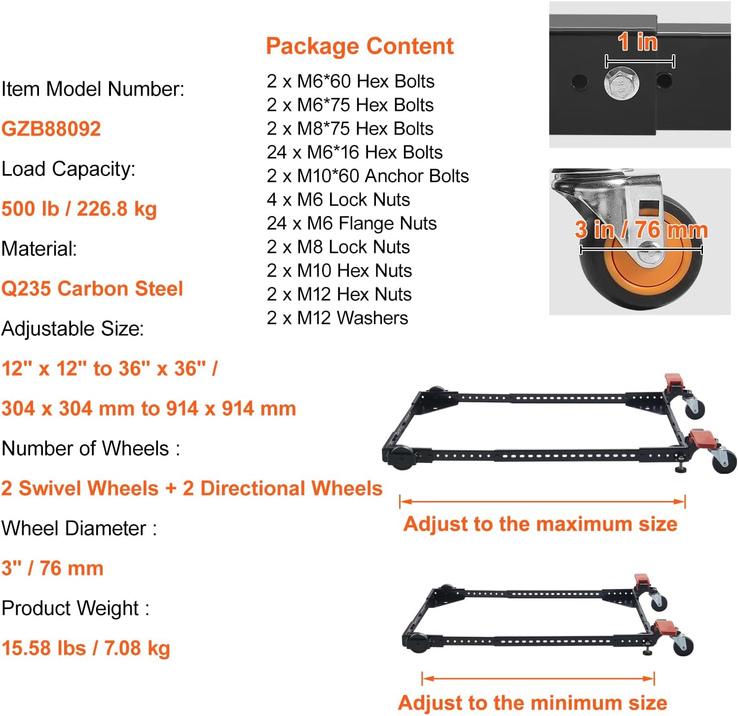 Happybuy Mobile Base,500 lbs Weight Capacity,Adjustable from 12" x 12" to 36" x 36", Heavy Duty Universal Mobile Base Stand with Swivel Wheels,for Woodworking Equipment, Bandsaw, Power Tools, Machines