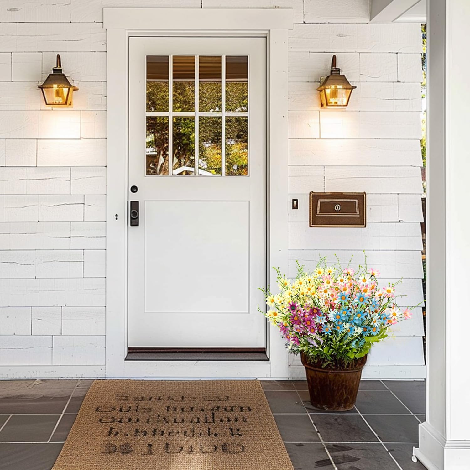 Silk Artificial Daisy Flowers Fake Floral Bulk UV Resistant Wildflowers Bouquet Arrangement for Outdoor Home Indoor Table Office Garden Wedding Decoration (Multicolor), 4 Pcs - Image 7