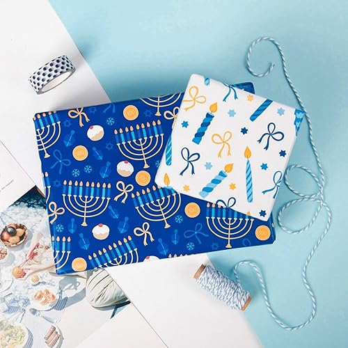 Vista 60 de WRAPAHOLIC Papel de regalo reversible de Navidad, mini rollo, 17 pulgadas x 33 pies, diseño de gnomo azul morado y cuadros con brillo metálico