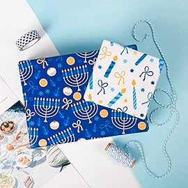 WRAPAHOLIC 30 Inch Hanukkah Wrapping Paper Roll - Jumbo Roll Menorahs, the Star of David, Candles Design for Chanukah Celebration - 4 Rolls - 30 Inch x 120 Inch Per Roll