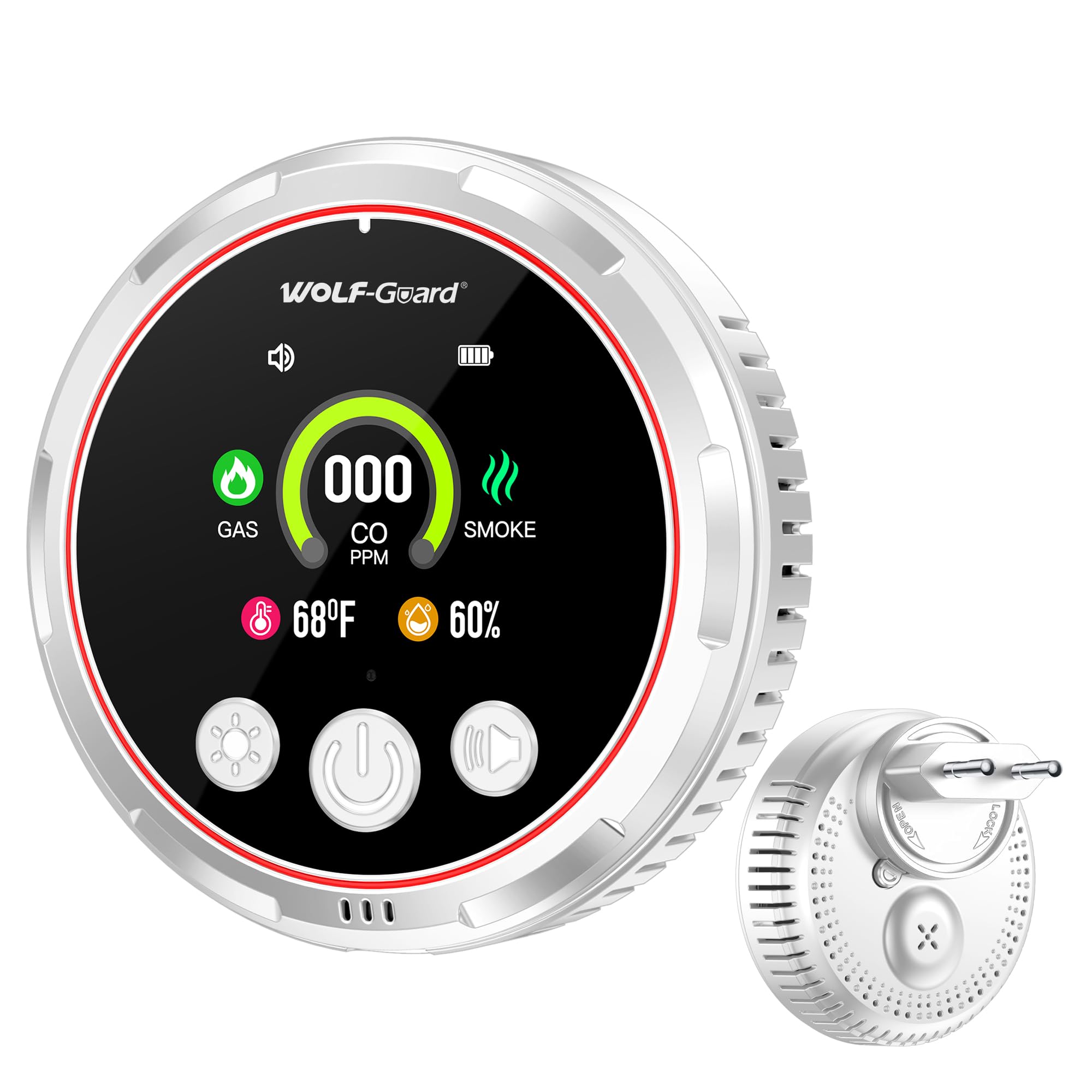 5IN1 Rivelatore di fumo e monossido di carbonio a spina e combinata di gas naturale combustibile, Batteria di backup, Sensore di temperatura e umidità per casa hotel RV HD13-CGS (Bianco)