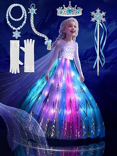 Princess Costume, RGB LED Light Up Syncs Music App Control, Toddler Princess Dress Up Halloween Costume