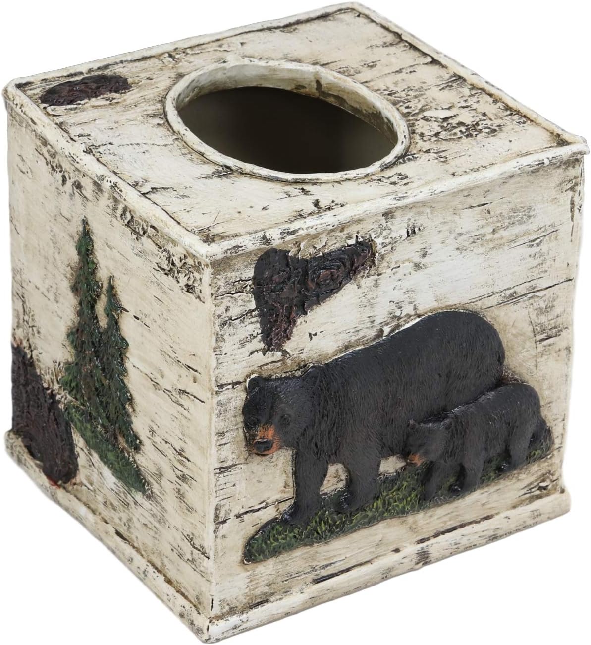 Ebros Wildlife Rustic Black Bear in Pine Trees Forest Bathroom Accent Resin Figurine Accessories with Birch Wood Finish Western Country Cabin Lodge Decorative (Tissue Box Cover)