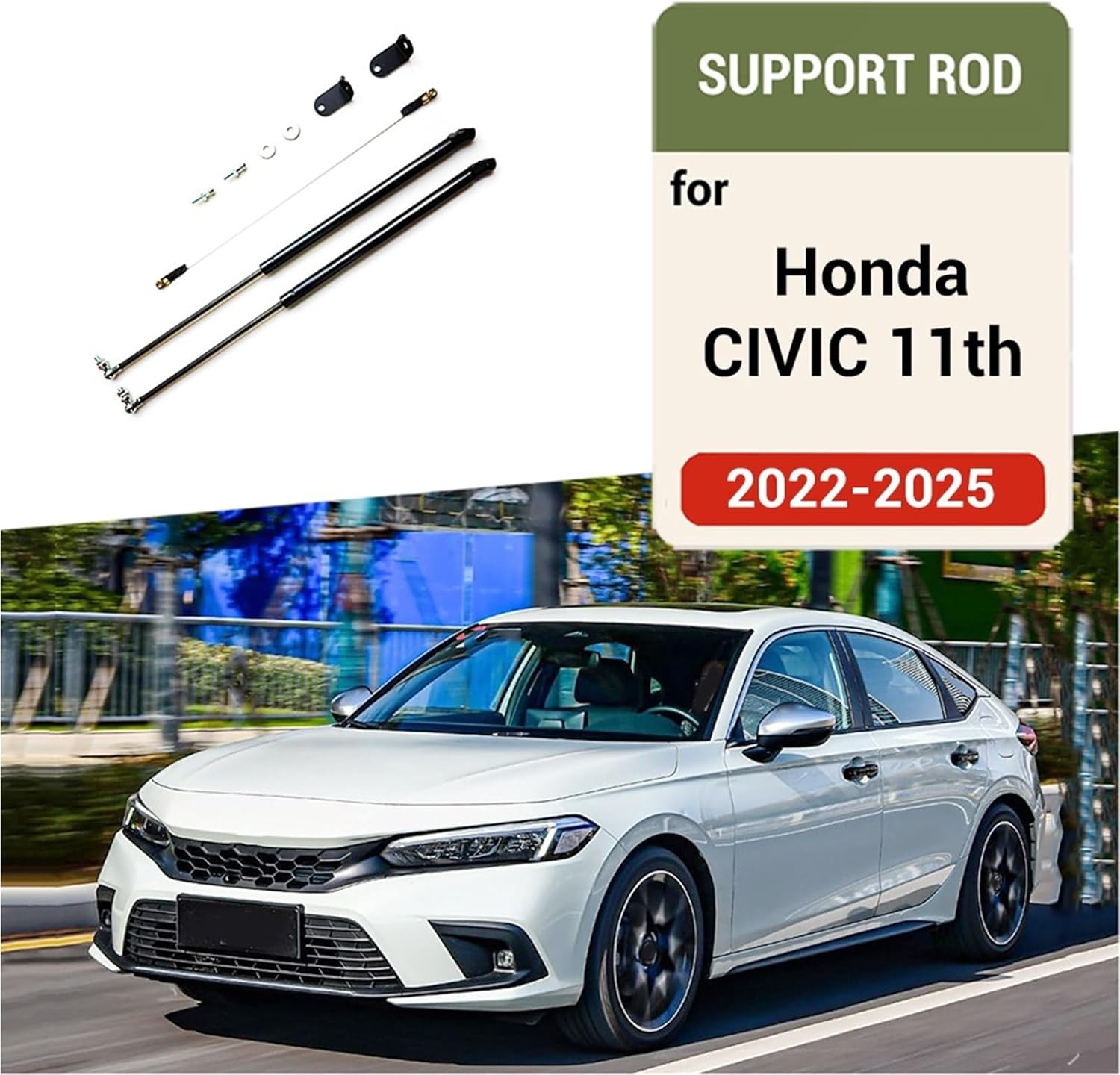 Compatible With Civic 11th 2022 2023 Car-Styling Refit Bonnet Hood Gas Shock Lift Strut Bars Support Rod Accessories(Carbon silver)