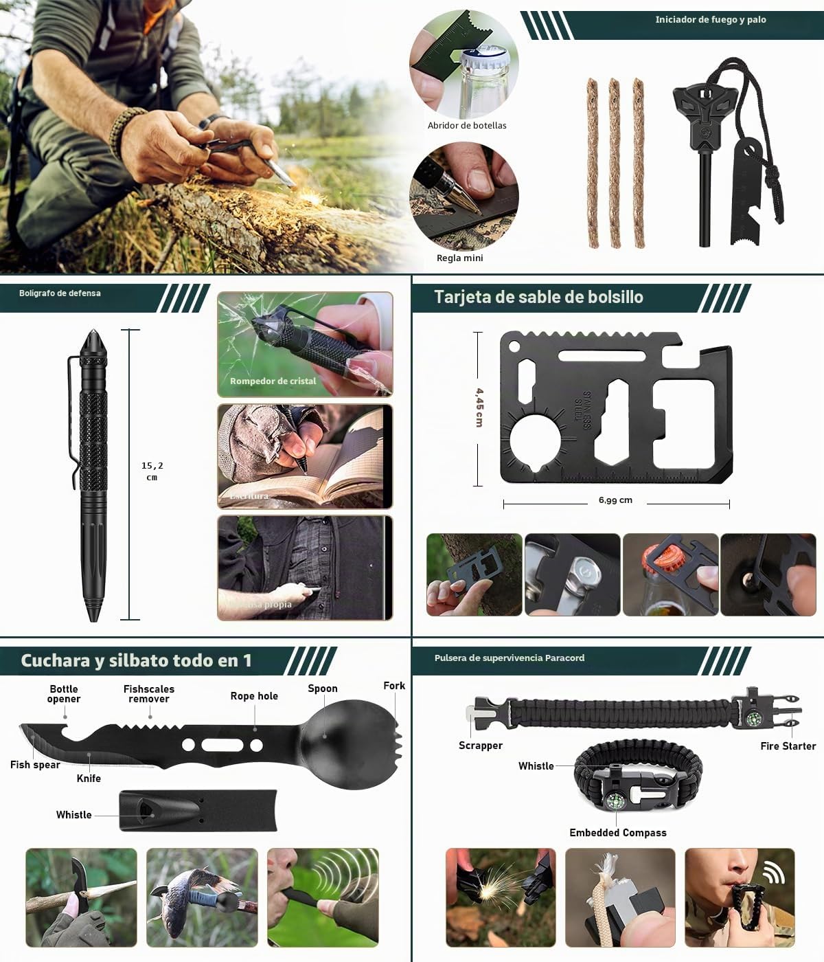 Kit de supervivencia, 262 piezas de equipo de supervivencia y suministros con bolsa de primeros auxilios y bolsa cruzada, kit de emergencia con tienda de campaña, martillo de hacha de camping, pala de