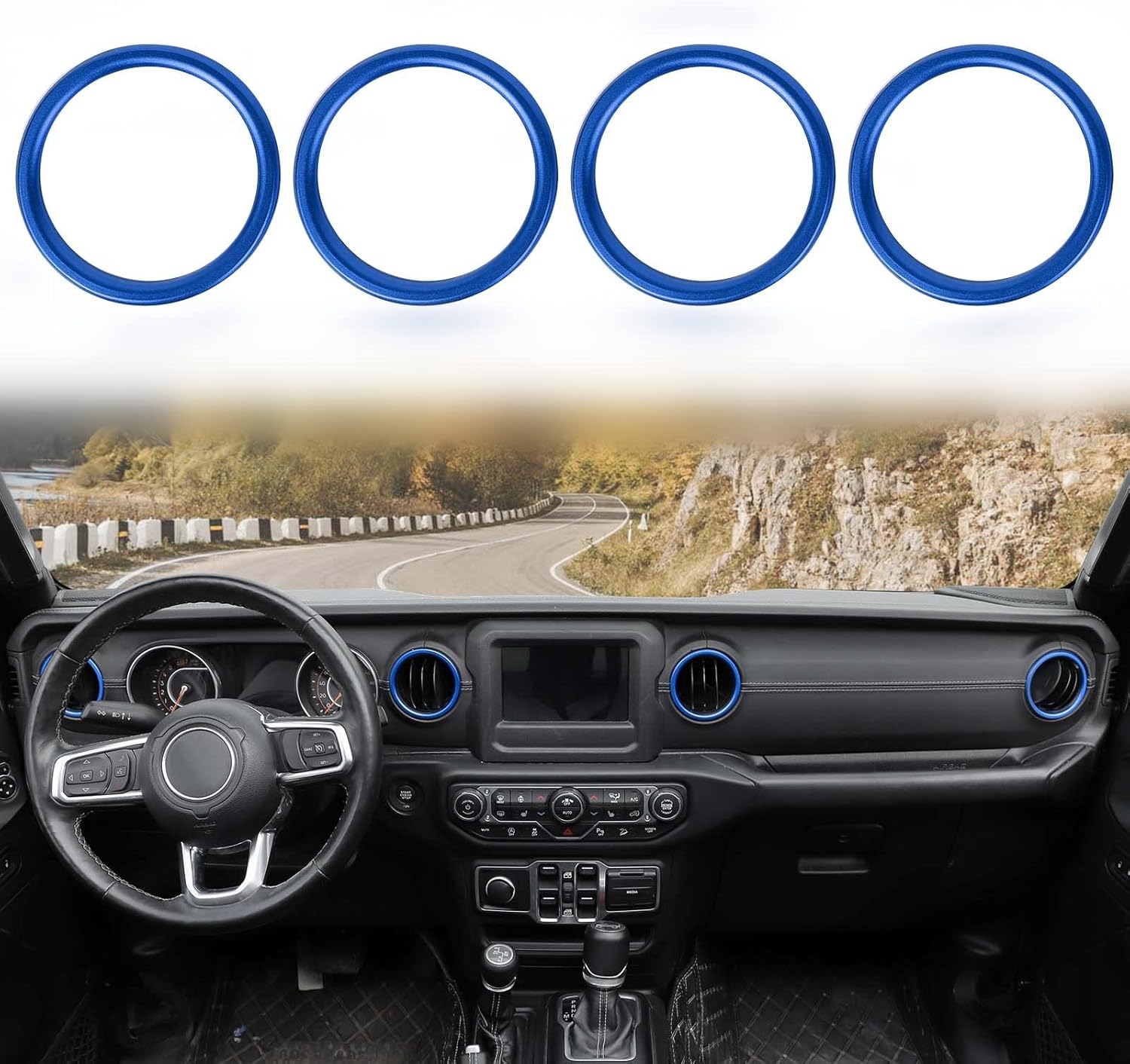 Voodonala for Jeep JL Dash Air Conditioning Vent Outlet Bezel Ventilation Grille Embellishment Trim for 2018-2023+ Jeep Wrangler JL JLU Gladiator JT Trunk Interior Accessories, Blue Aluminum Alloy
