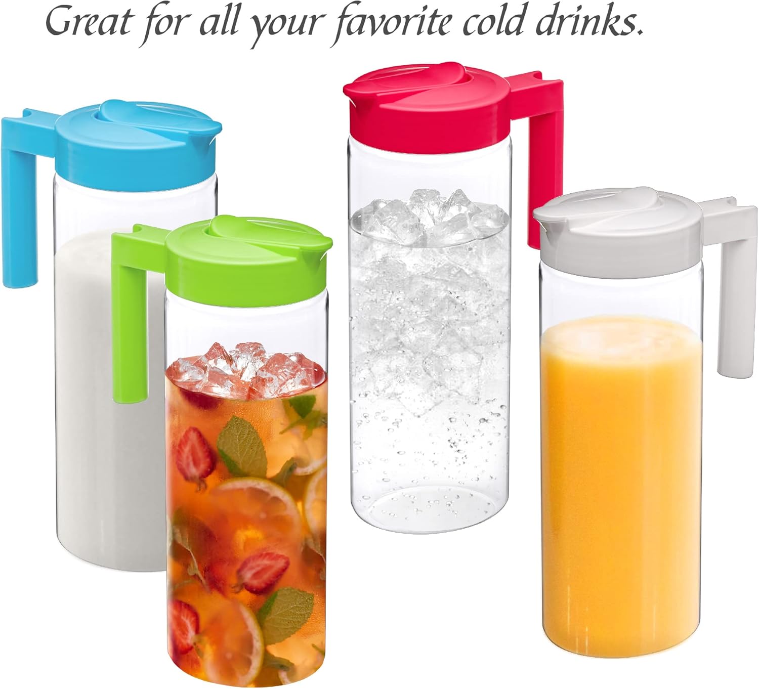 Amazing Abby - Skinny - Tritan Pitcher (64 oz), Unbreakable Plastic Water Pitcher with Lid, BPA-Free, Heat-Resistant, Dishwasher-Safe, Great for Both Iced and Hot Drinks, Indoors and Outdoors, White