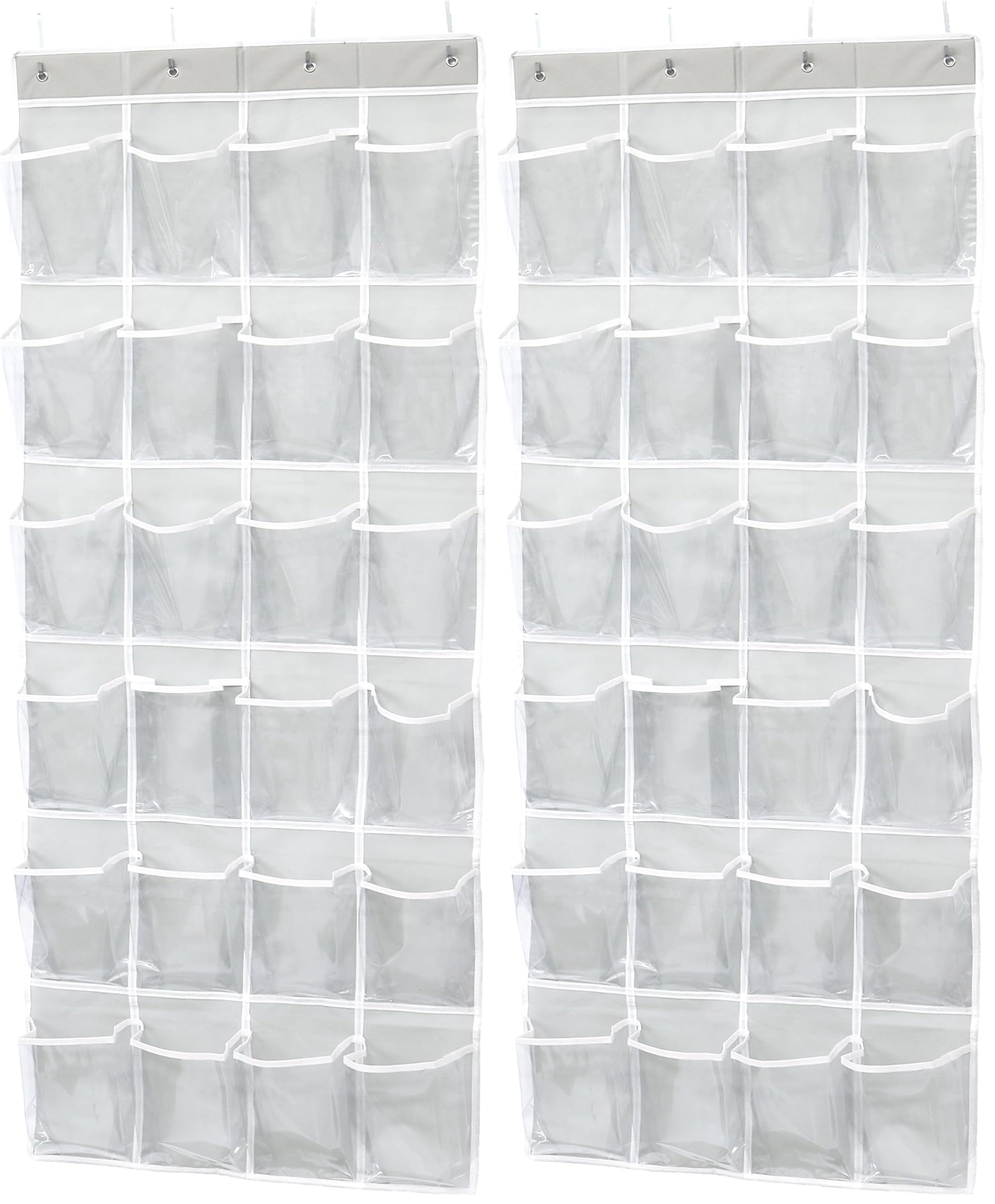 Simple Houseware 24 Pockets Large Clear Pockets Over The Door Hanging Shoe Organizer, Gray (56" x 22.5") (Pack of 2)
