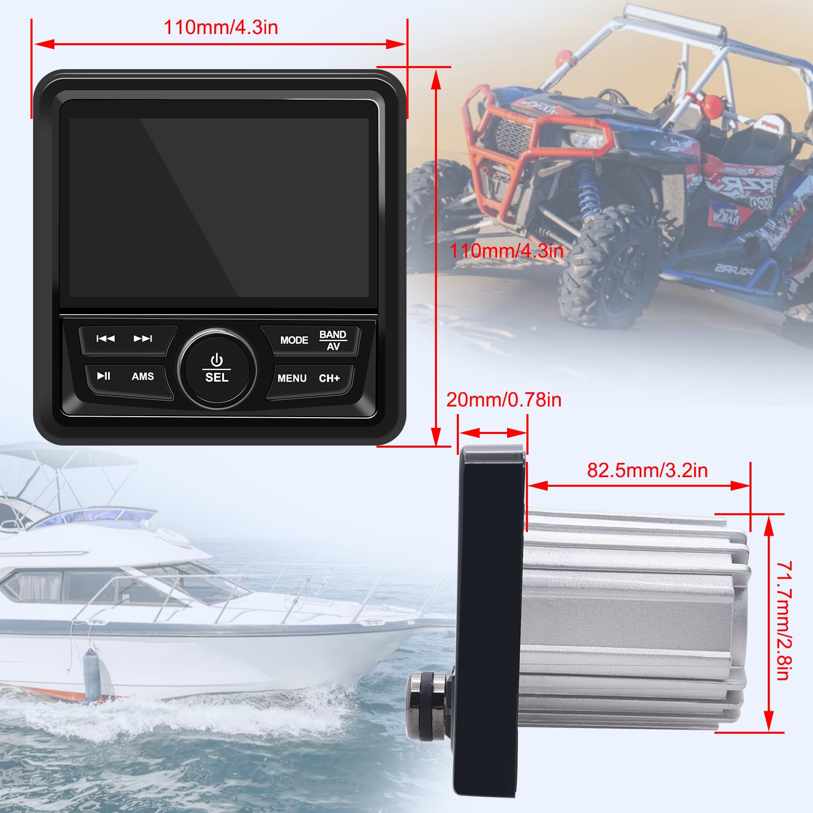 Geloo Marine Boot Stereo Radio Wasserdicht, MP5 Multimedia-Player mit 4.1” LED Digital Display, AM/FM Radioempfänger Universal für Boote, Yachten BZRs und Golfwagen, ATVs