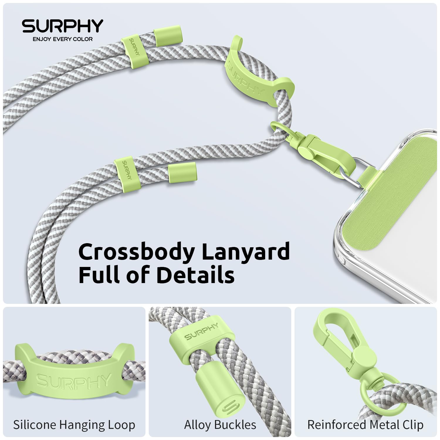 SURPHY Cordino per Cellulare da Polso, Patch Universale*2, Cordino per Telefono in Bicolore Regolabile,Adatto per iPhone/Samsung/Xiaomi/Redmi e Qualsiasi Custodie per Smartphone