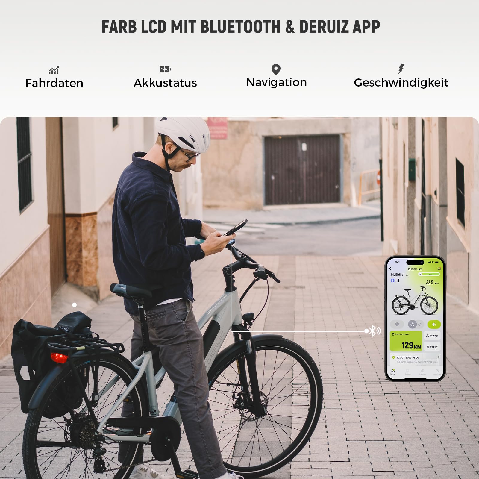 DERUIZ Quartz E-Bike Damen 28 Zoll Tiefeinsteiger, 8-Gang, 48V 13.4Ah Akku, bis zu 161 km, 55Nm Drehmoment, Hydraulische Scheibenbremsen, App, City & Trekking Elektrofahrrad für Damen & Herren