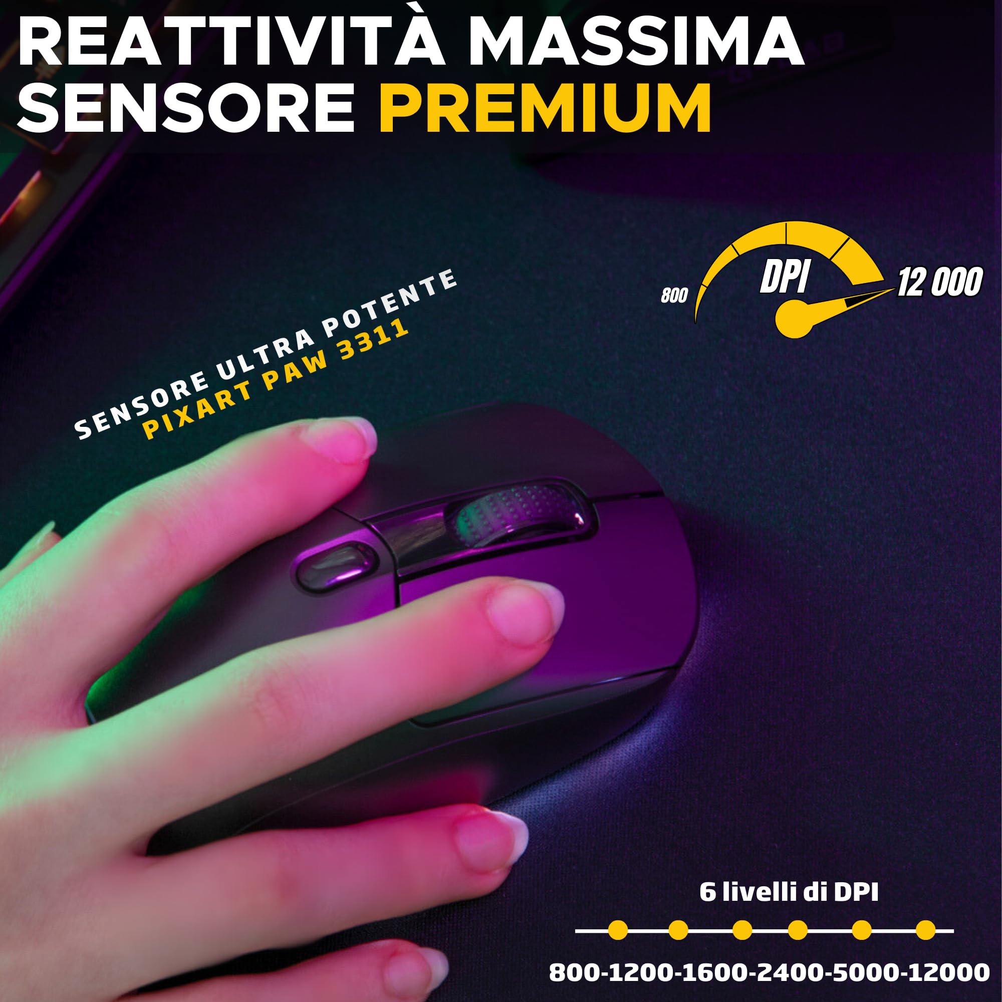 The G-Lab – Kult Titanium – Mouse Bluetooth/USB 2.4GHz/Filo : Triple Modalità, 100h Autonomia, RGB, 12.000 DPI – Mouse Gaming Wireless 100% Personalizzabile per PC/PS4/PS5/XBOX