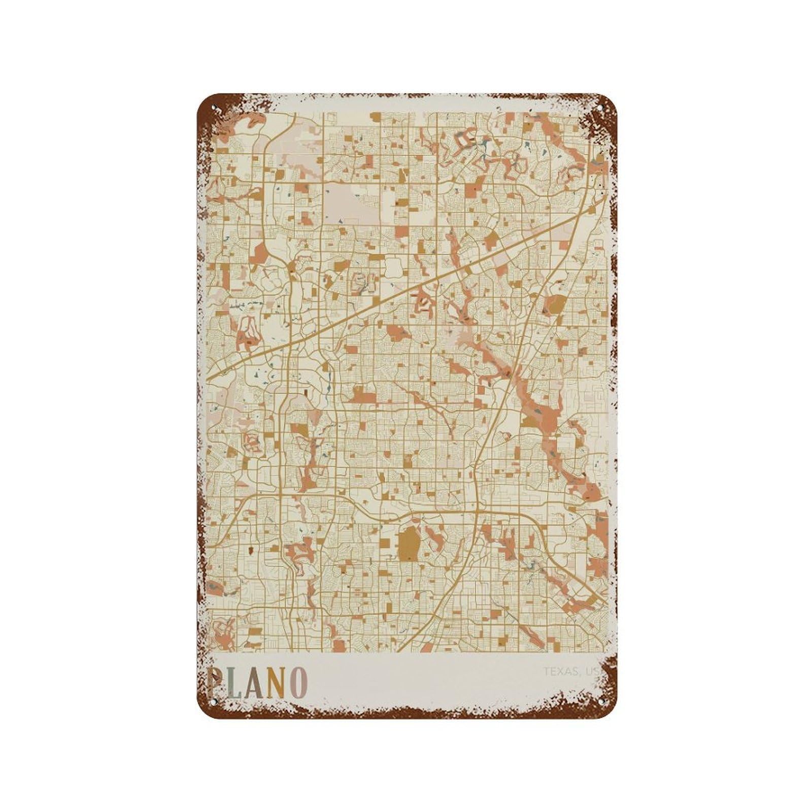 xiaoxiaoshen Plano Map Texas Travel Gift Boho Wall Decor Art Metal Tin Poster Modern Home Decor Art Home Bar Shop Decorations Vintage Sign 30x20cm