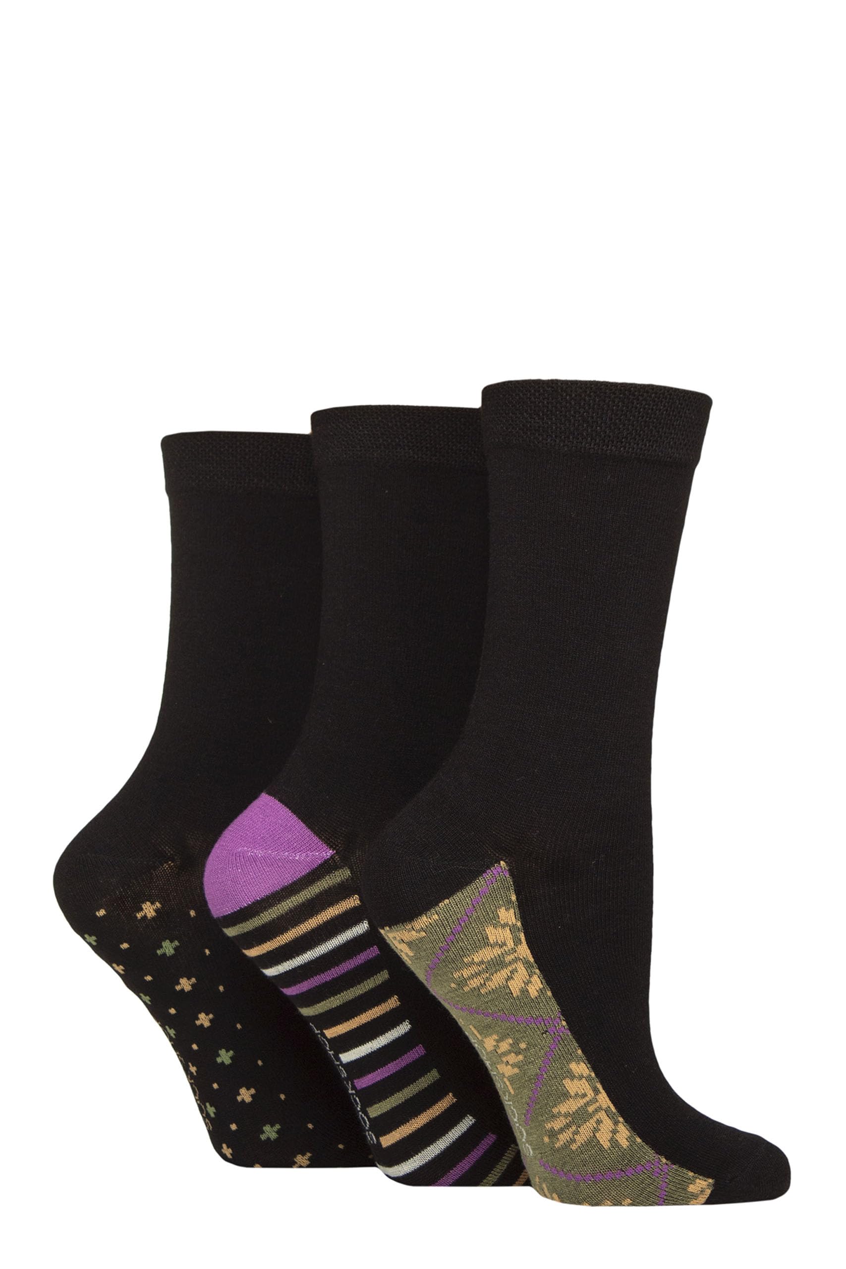 Sockshop Women's Patterned Sole Wild Terrain ’ Plain Patterned Striped Bamboo Socks Soft Breathable Socks Assorted Colours 4-8 Pack Of 3 (Uk, Numeric, 4, 8, Regular, Regular, )