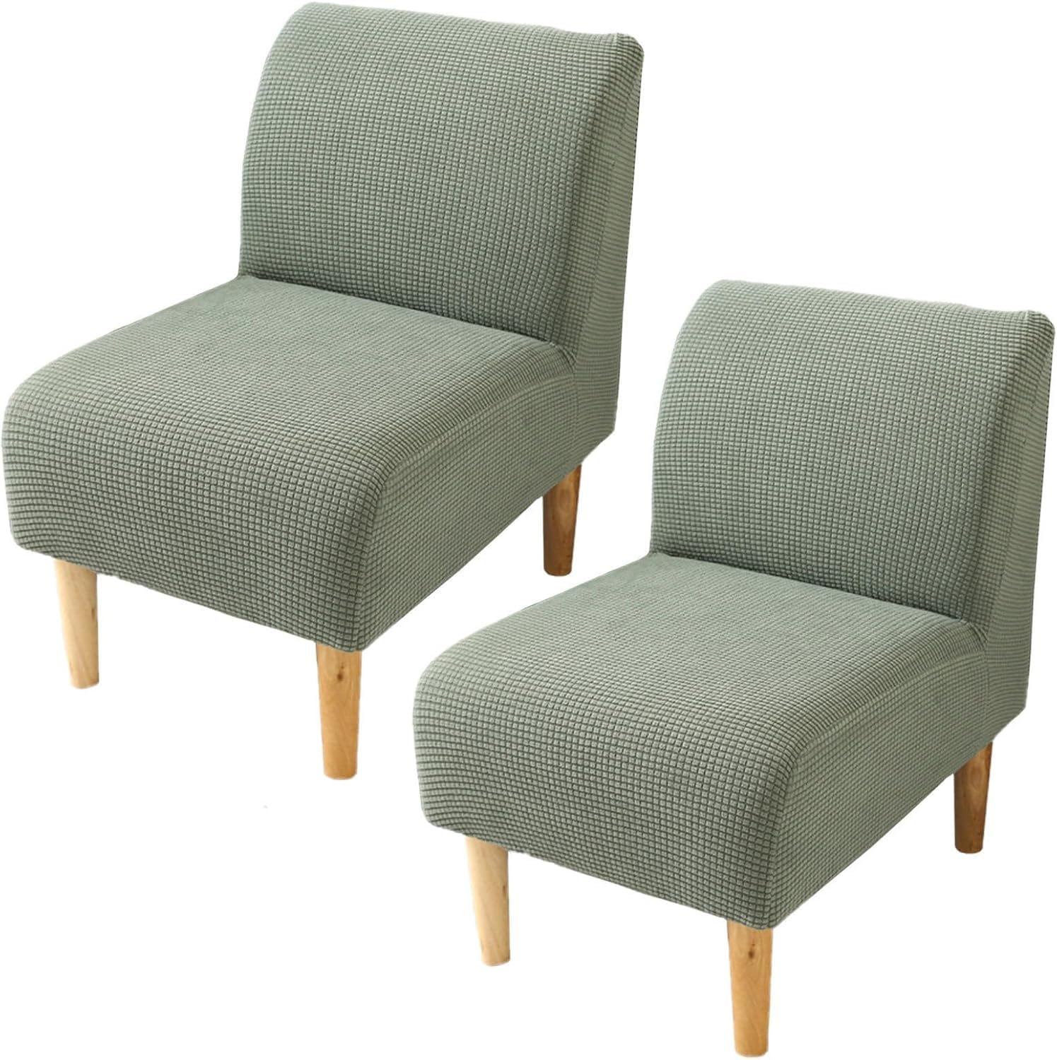 Stretch Armless Accent Chair Covers Set 2 1, Soft Armless Chair Slipcovers Soft Removable Slipper Chair Slipcover Washable for Living Room (Green,2 PCS)