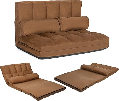 Miniatura 36 de KOMFOTT Sofá cama ajustable de suelo, sofá cama plegable con respaldo de 6 posiciones y 2 almohadas, sofá futón convertible con funda de tela de