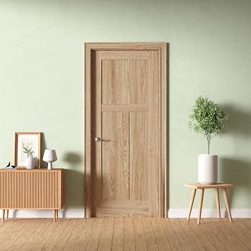 30" x 80" Interior Wood Door Slab, 3-Panel Shaker, Right Handing, Solid Core, Oak Veneer, Ready to Stain, with Pre-Drilled Holes, for Closet, Pantry, and Bedroom Door Use Not Prehung