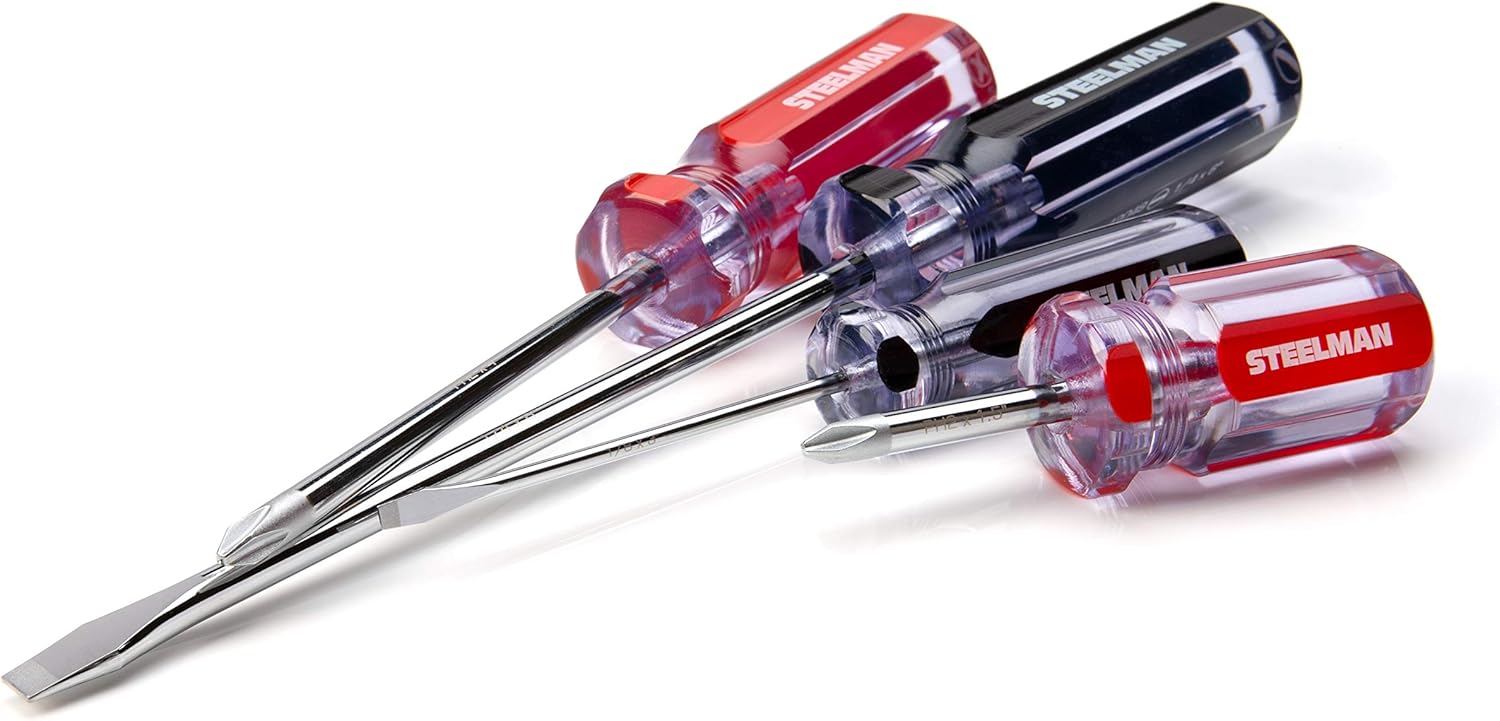 Steelman 16-Piece Slotted and Phillips Head General Purpose Screwdriver Set, Includes Commonly Used Sizes, 2 Offset Drivers, and a 4-way Keychain Screwdriver