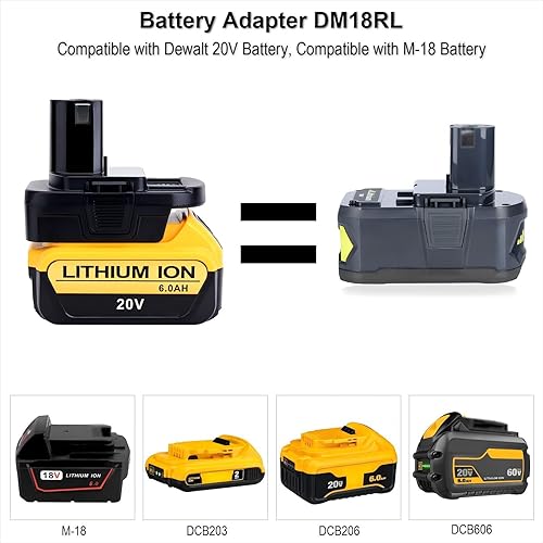 Miniatura 4 de Biswaye Adaptador compatible con batería Dewalt de 20 V a repuesto para batería Ryobi 18V One+, adaptador compatible con baterías Mil-Waukee M-18 a