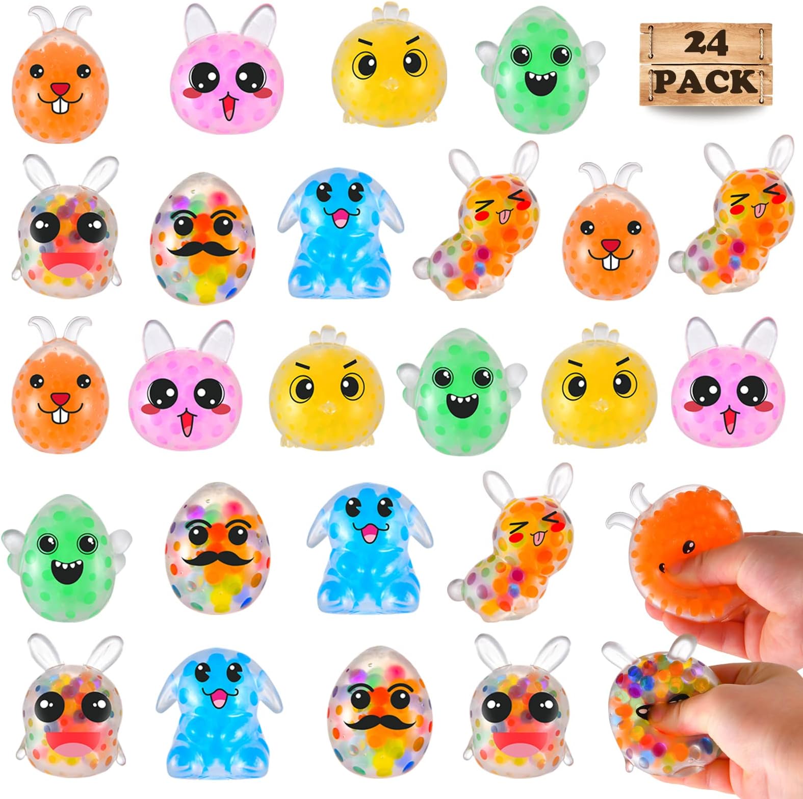 24 Pack Prefilled Easter Eggs Stress Ball Toy, Easter Basket Stuffers with Sticky Squishy Squeeze Balls Toys, Perfect for Easter Egg Hunt, Easter Eggs Fillers