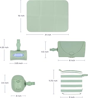 Ubbi On-the-Go Diapering Gift Set, Includes Changing Mat and Bag, Wipes Dispenser, Pacifier Holder and Bag Dispenser, Newborn Essentials, Sage