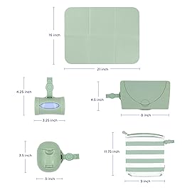 Ubbi On-The-Go Diapering Gift Set, Includes Changing Mat and Bag, Wipes Dispenser, Pacifier Holder and Bag Dispenser, Newborn Essentials, Sage