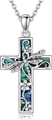 YFN Cross Necklace for Women 925 Sterling Silver Dragonfly Butterfly Hummingbird Tree of Life Abalone Shell Cross Pendant Necklace Jewelry