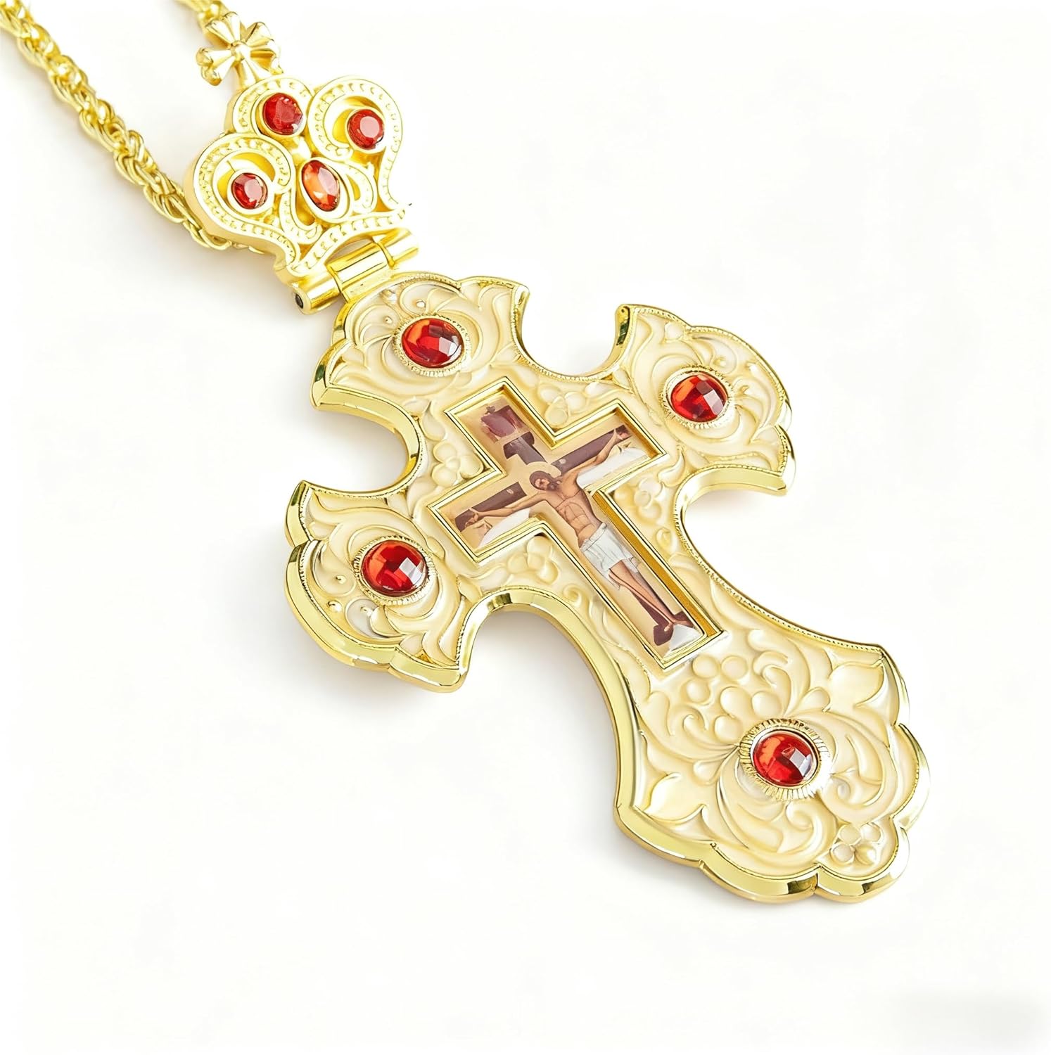 Orthodox Cross Pendant,Russian Orthodox Cross Pendant,Religious Orthodox Prayer Jewelry for Men Women (White)