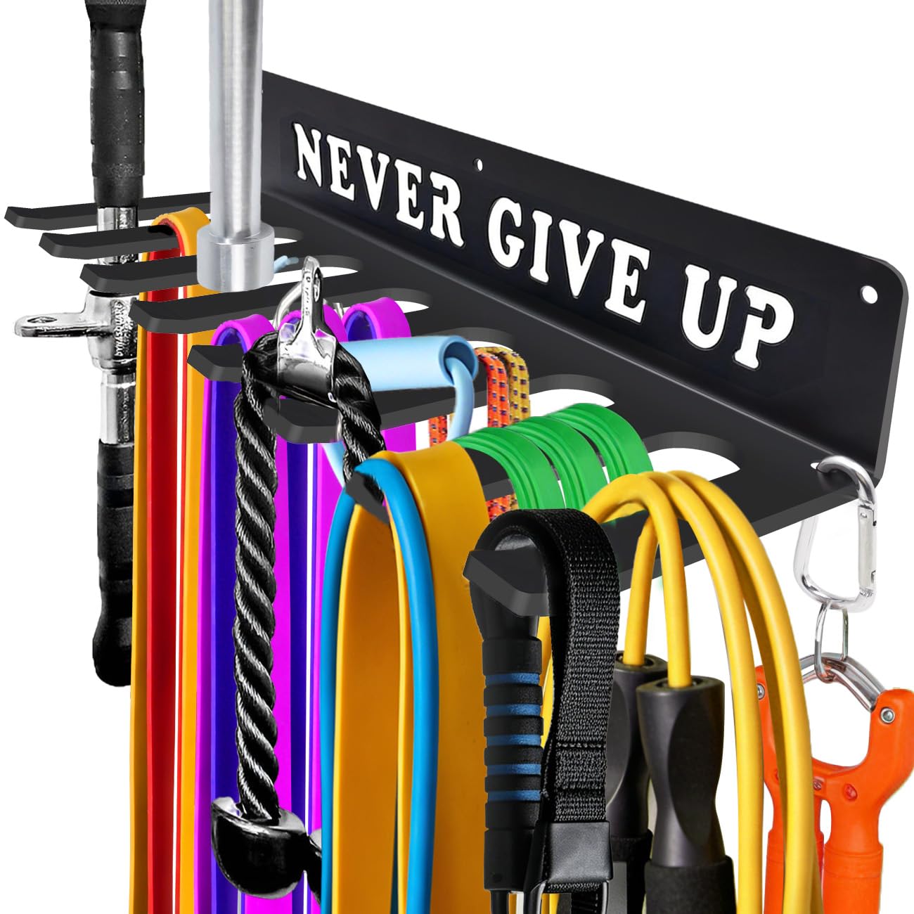 Gym Home Rack 8 Hook Heavy-Duty Wall-mounted Organizer Multi-Purpose Workout Gear Wall Hanger Storage for Resistance Bands Jump Ropes Lifting Belt Fitness Bands Barbells Carabiners Included