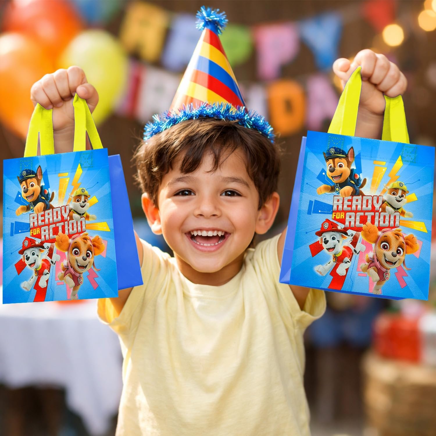 Paw Patrol Party Favor Bag Set – 24 Pack of 8" Party Goodie Bags, Bulk Reusable Mini Tote Bags | Chase, Marshall, Skye and Rubble Paw Patrol Birthday Supplies