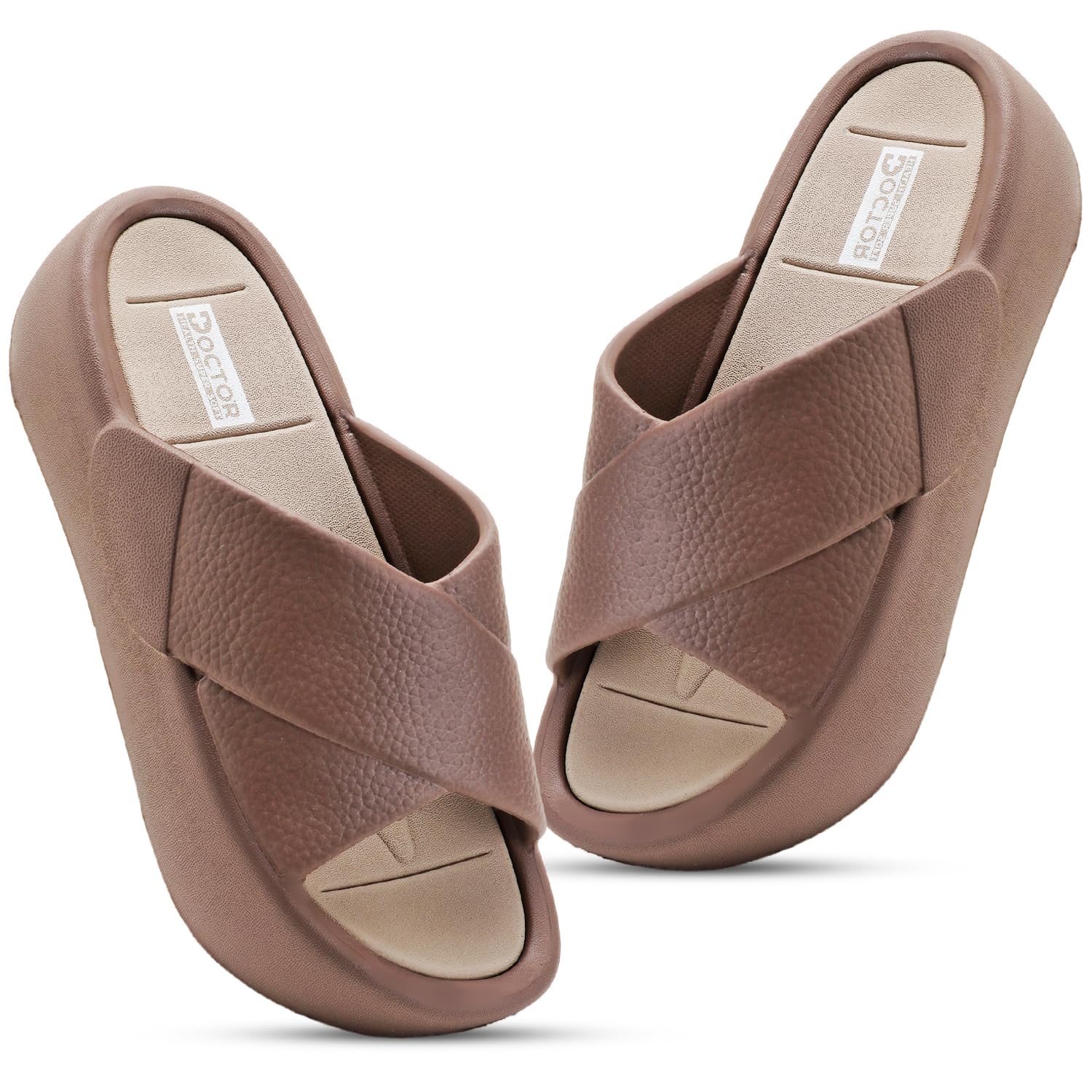 Women's Orthopedic Cross Strap Slides | Ultra Soft Cushioned Lightweight Slip-On Slippers | Anti-Skid Comfortable Platform Sandals for Everyday Wear-image-39