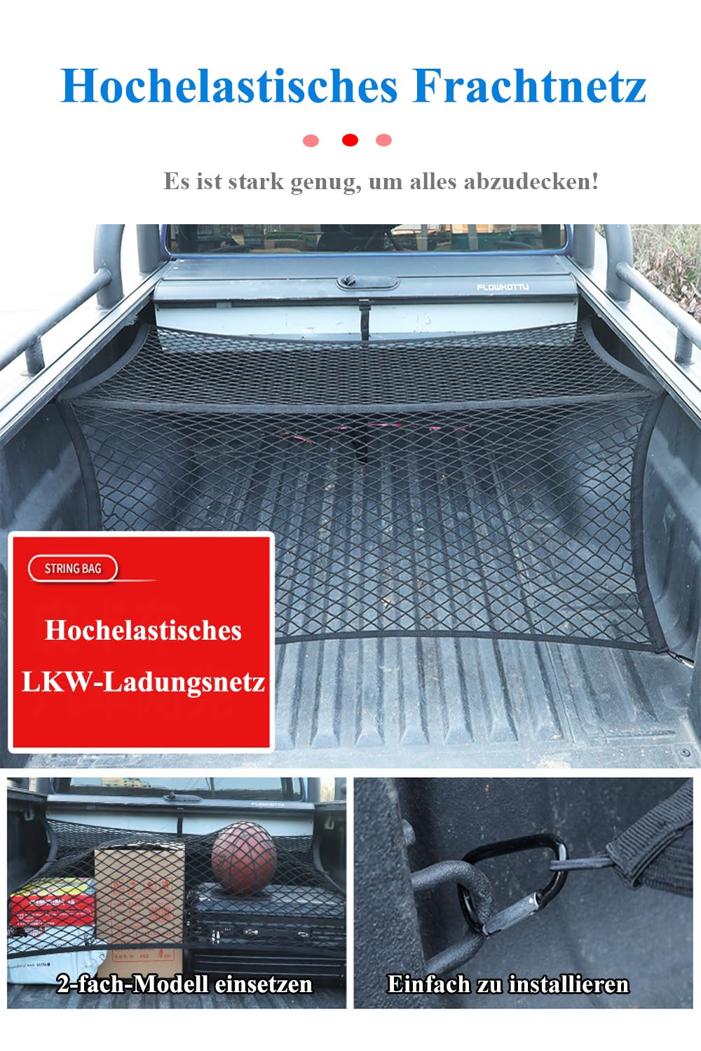 Rete per bagagli ad alta elasticità, a doppio strato, semplice organizer da letto per camion, 1,5 m x 1,5 m, estensibile fino a 3 m x 3 m, adatta per carichi quotidiani leggeri di camion, auto, camper