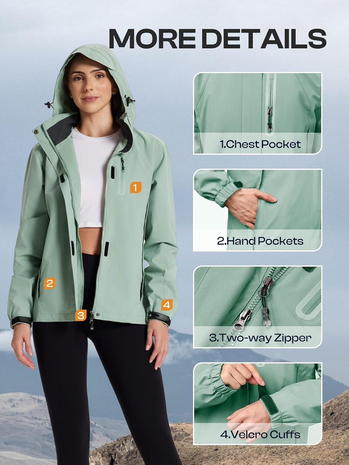 Womens Waterproof Rain jacket Lightweight Raincoat with Removable Hood image 4
