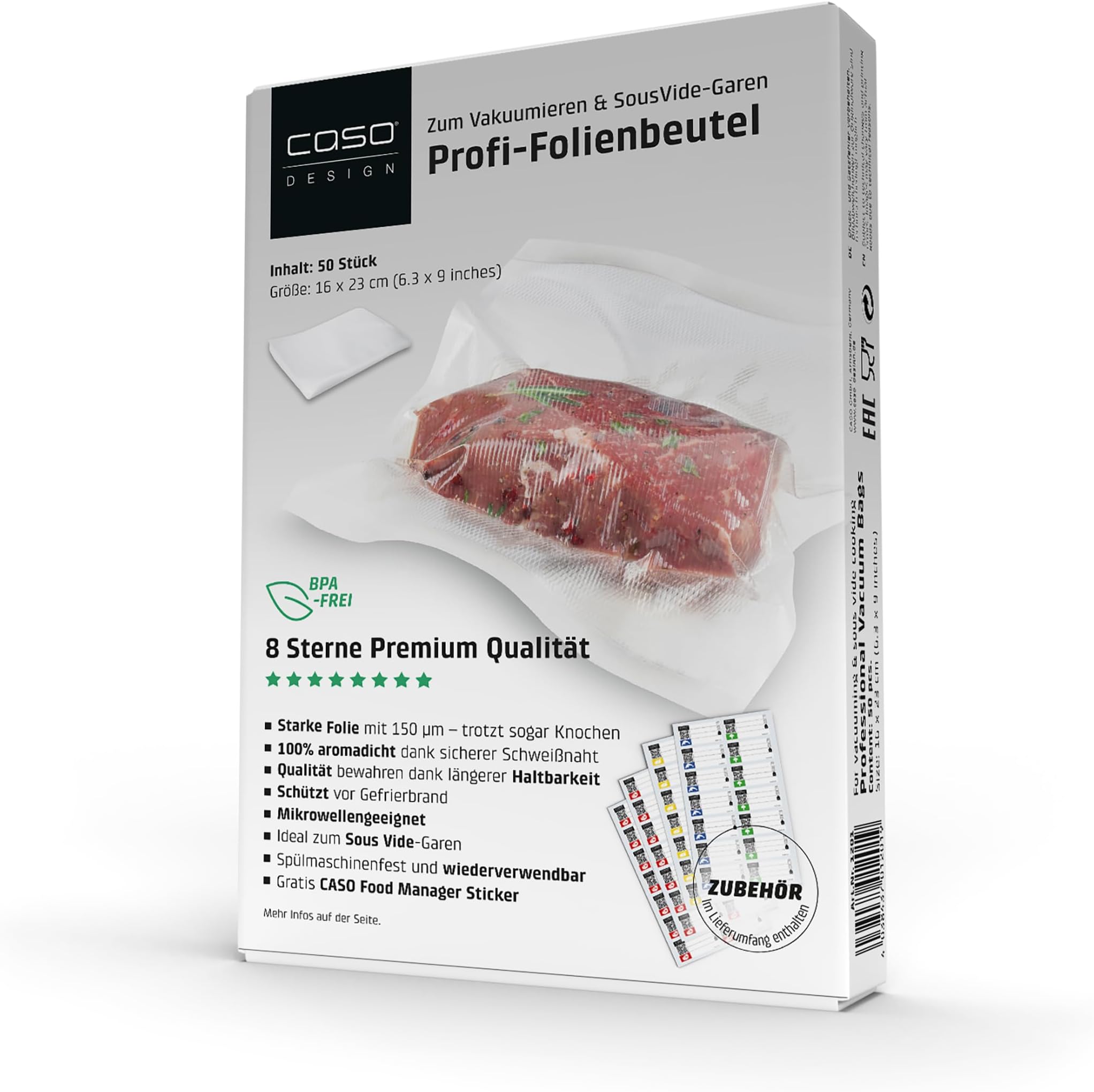 CASO Germany 50-Piece Vacuum Sealer Bags, 6.3 by 9.1-Inch