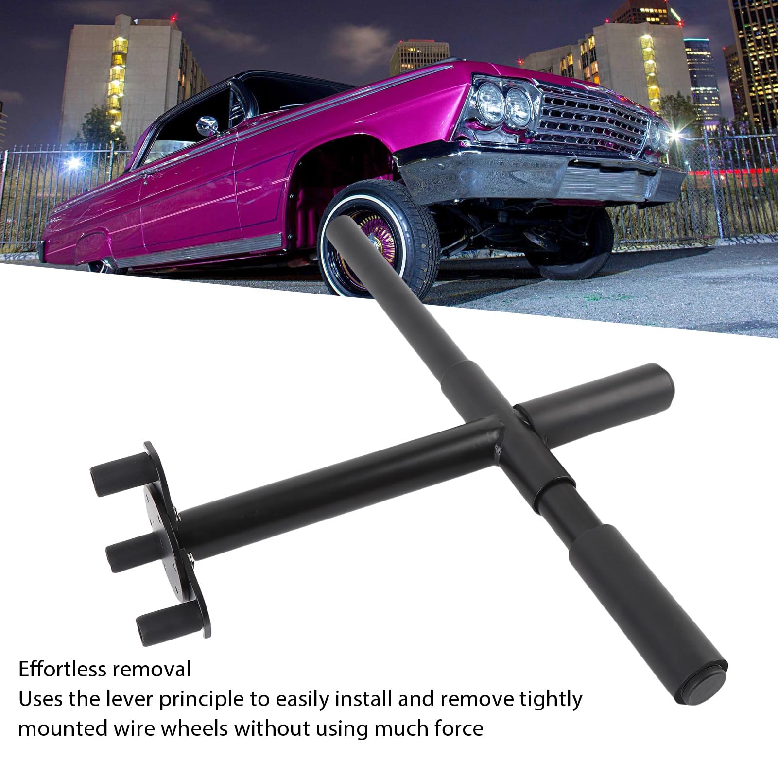 Qqmora Herramienta de Desmontaje de Ruedas de Alambre, Removedor Manual de Ruedas Lowrider, Herramienta Giratoria de Cubo de Neumático de 2 y 3 Barras, Antideslizante, Anillos de Cojín