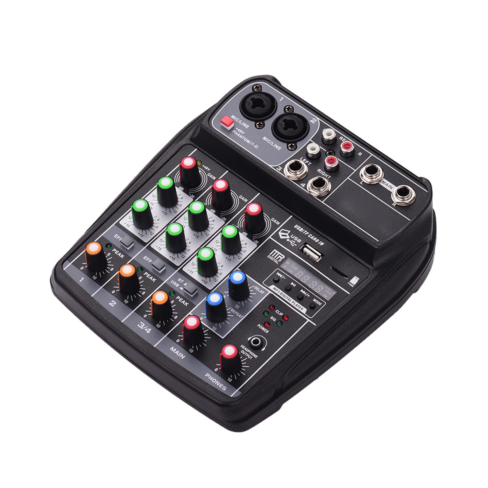 Banchi di missaggio da Studio Console di missaggio compatta Mixer Audio Digitale 4 canali Bluetooth MP3 Ingresso USB per Registrazione di Musica DJ Network Trasmissione Live Karaoke