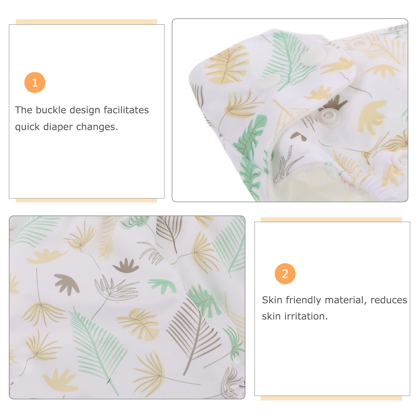 6 pañales de tela para bebés con estampados, suaves, lavables y reutilizables con botón a presión.